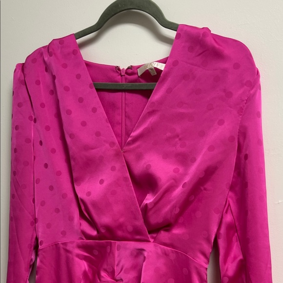 Wayf Barbie Hot Pink Fuchsia Satin Long Sleeve Polka Dot Mini Party Dress Small - Picture 3 of 12
